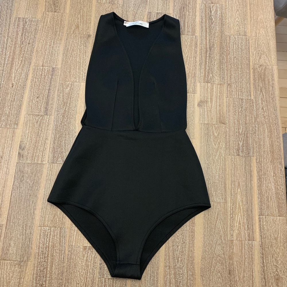Oh My Love Plunge Black Bodysuit XS